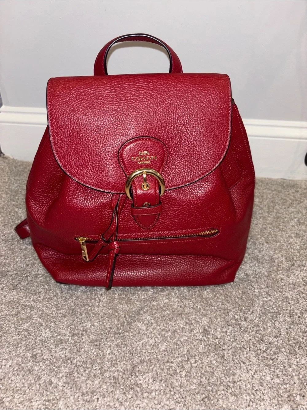Coach KLEO C5648 Pebbled Leather Backpack in Dark Red with Gold Hardware